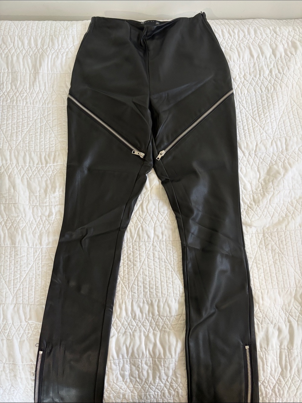 ASOS Petite Black Faux Leather Straight Leg Pants with Silver Zippers